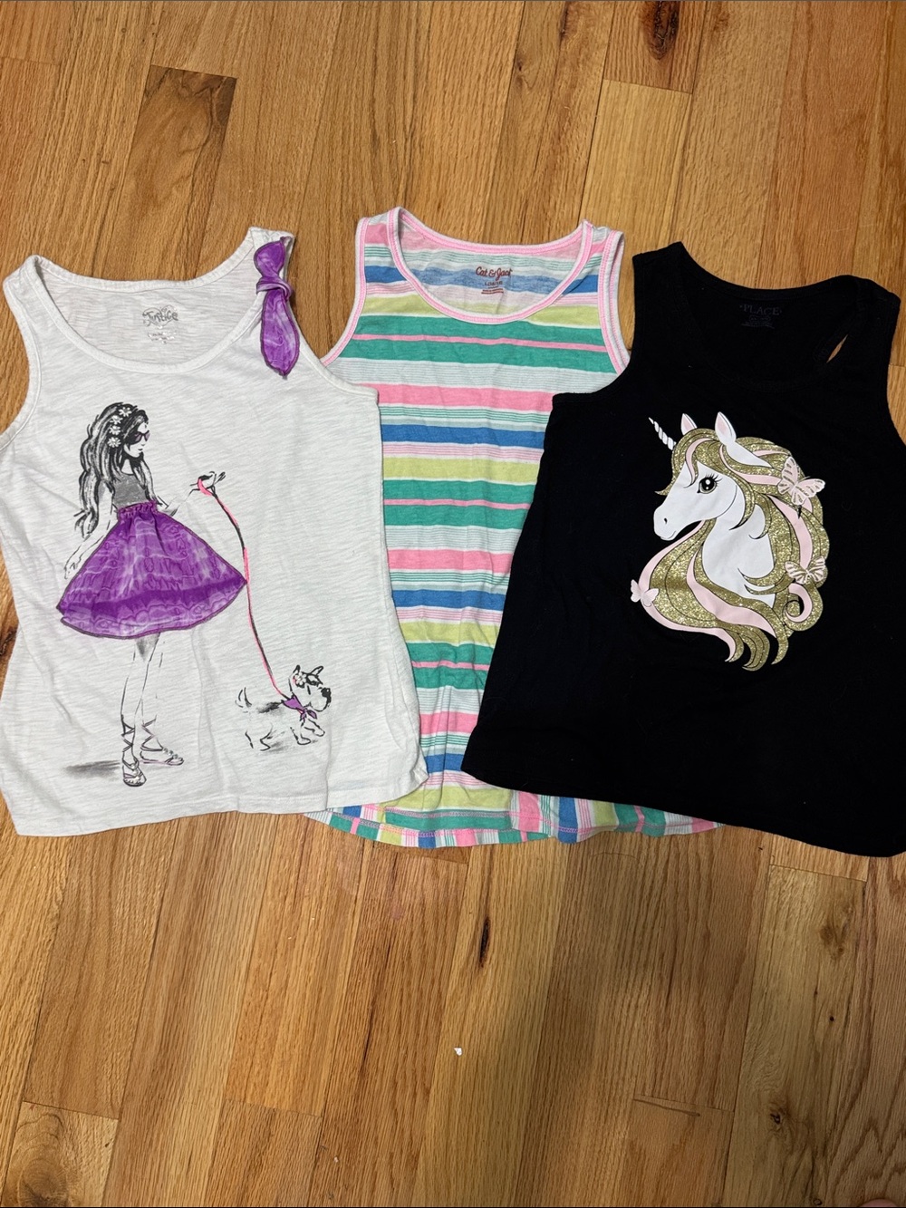 Girls Unicorn & Striped Tank Top Set - Black, White, Pink, Green, Blue